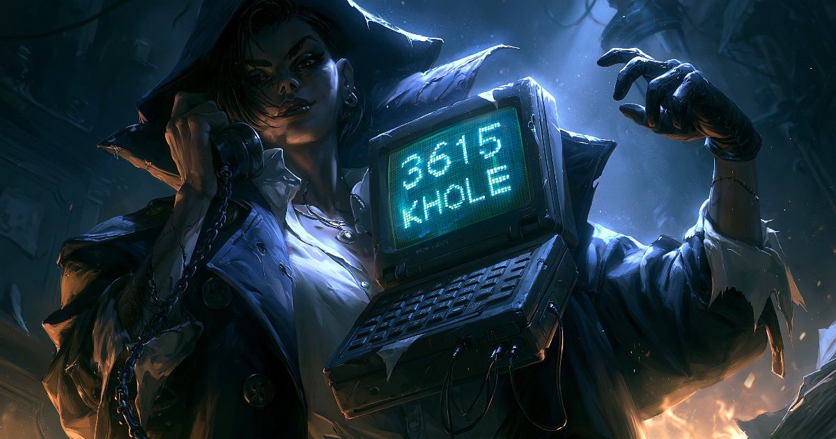 Une silhouette brandit un Minitel affichant « 3615 KHOLE »